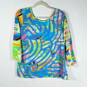 Parsley & Sage Tunic Top Abstract Art Colorful Long Sleeve Women's L‎